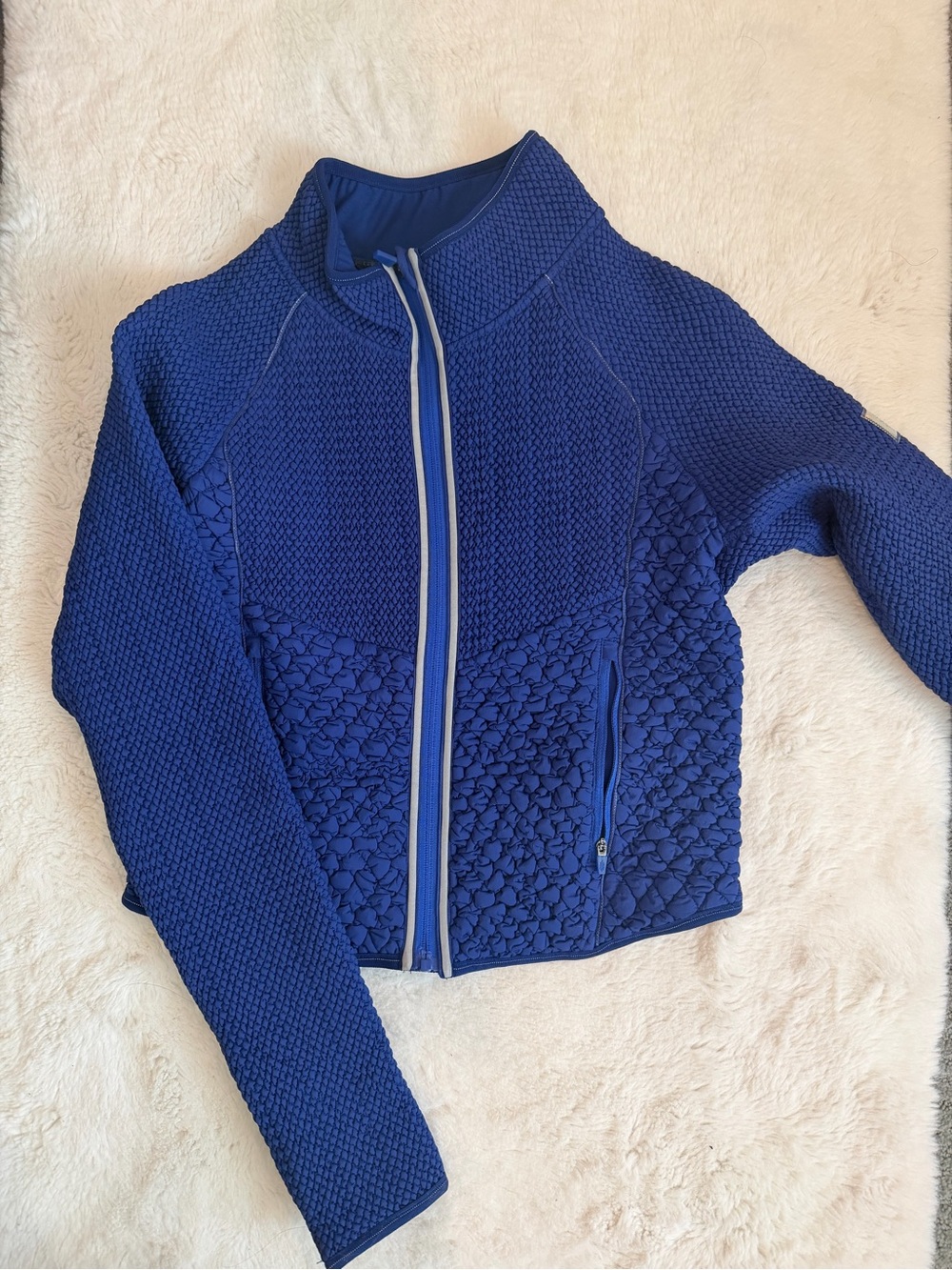 Free People Textured Zip Bomber Jacket - Royal Blue